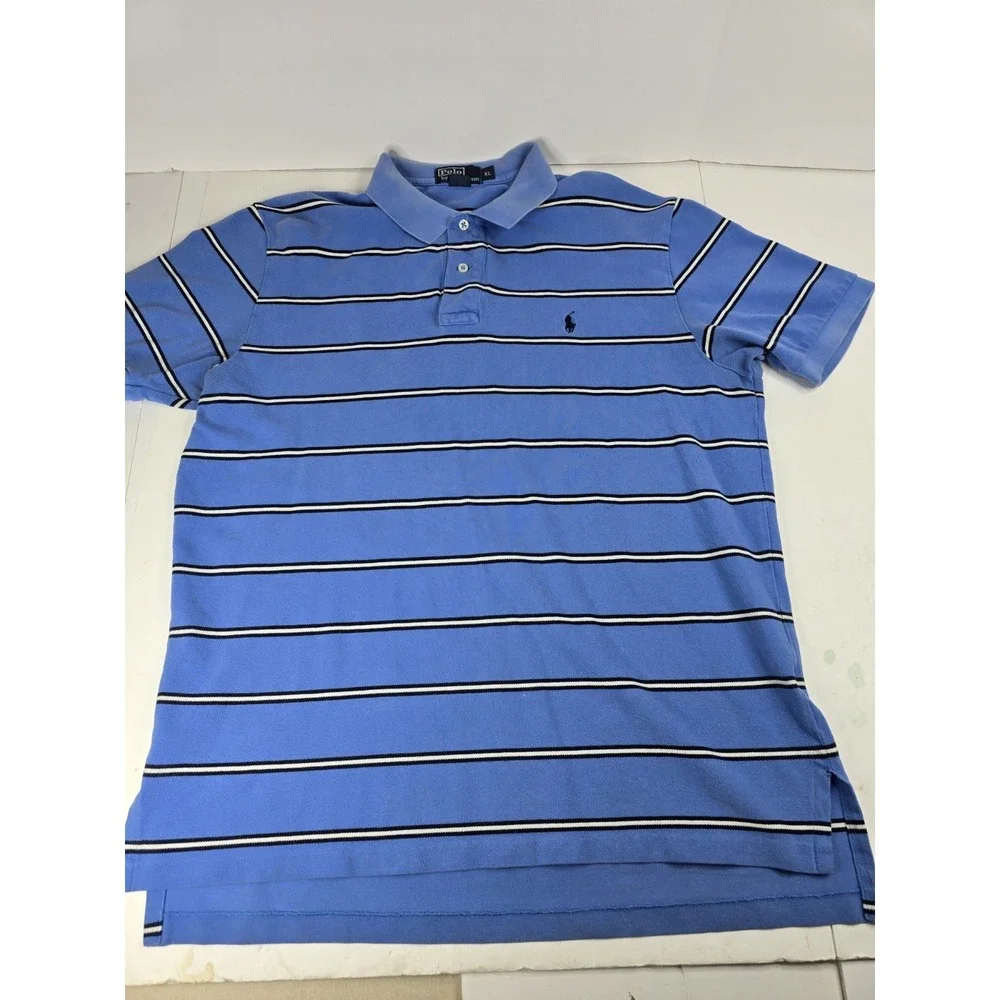 Polo Ralph Lauren Shirt Mens‎ XL Blue Striped Polo Short Sleeve Rugby Soccer Vtg